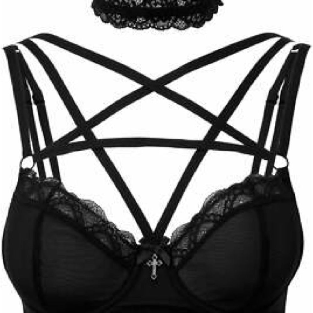 Killstar Black Gothic Strappy Lace Bralette